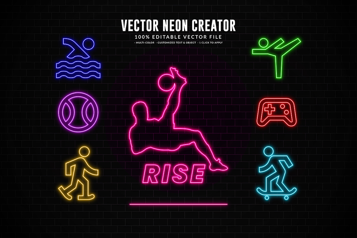 Editable Vector Neon Creator Effect, a Decorative Illustration by Photoshop Action (Photo 5 of 11)