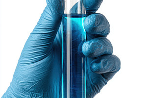 Gloved hand holding test tube with b, an Arts & Entertainment Photo by Pixeness Studio