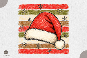 Striped Santa Hat PNG,Vintage, a Seasonal Illustration by Libby Wishes