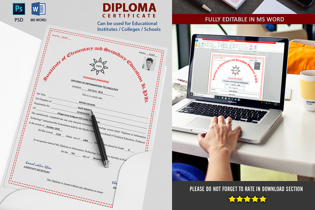 Diploma Certificate, a Stationery Template by Artiverge (Photo 1 of 2)