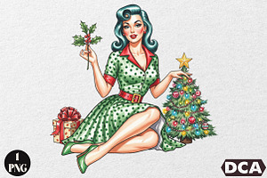 Vintage Pin Up Christmas Girl Clipar, an Illustration by DreamCafeArt