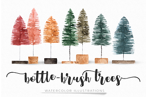Watercolor bottlebrush trees