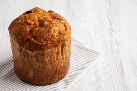 Homemade Italian Panettone with Raisins and Large Pieces of Cand, a Food & Drink Photo by LiudmylaChuhunova