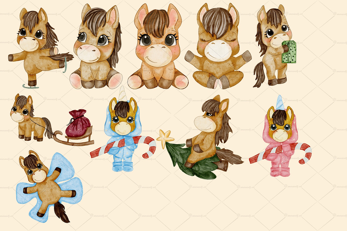 Holiday Pony Clipart & Pattern Bundl, an Object Graphic by Amarawolf's Art (Photo 2 of 13)