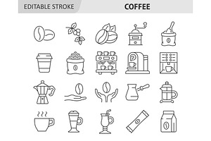 Coffee line icon set, an Outline Icon by ElineDesign