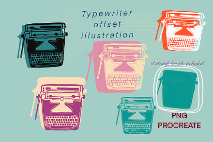 Typewriter retro illustration stamps