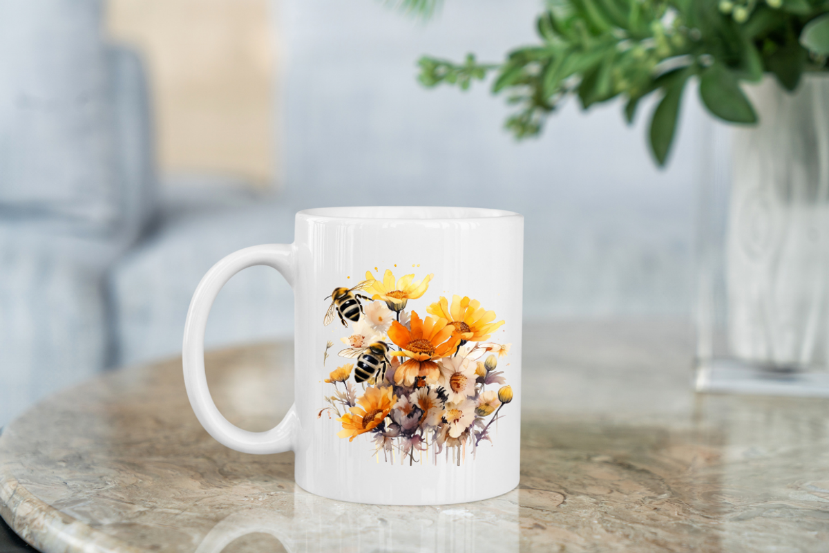Bee and Flowers Watercolor clipart, an Object Graphic by Regulrcrative (Photo 4 of 7)