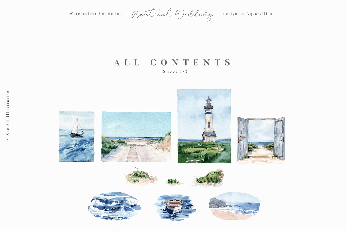 Nautical Beach Wedding Illustrations, a Decorative Illustration by Aquarellina (Photo 33 of 34)