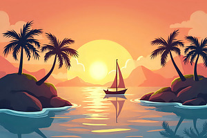 Scenic Island With Boat Sailing Thro, a Photo by LOGOCREATIVE