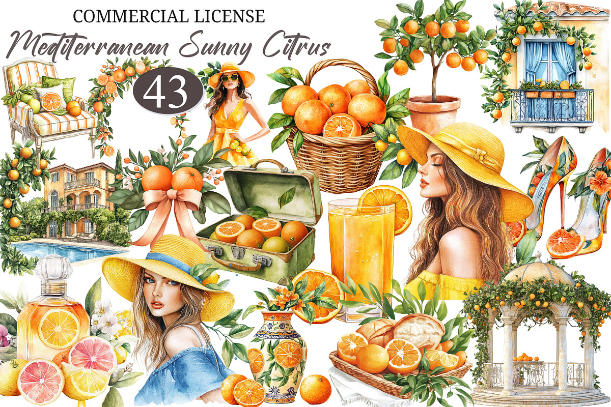 Mediterranean Sunny Citrus Clipart, an Illustration by designcity5 (Photo 1 of 5)