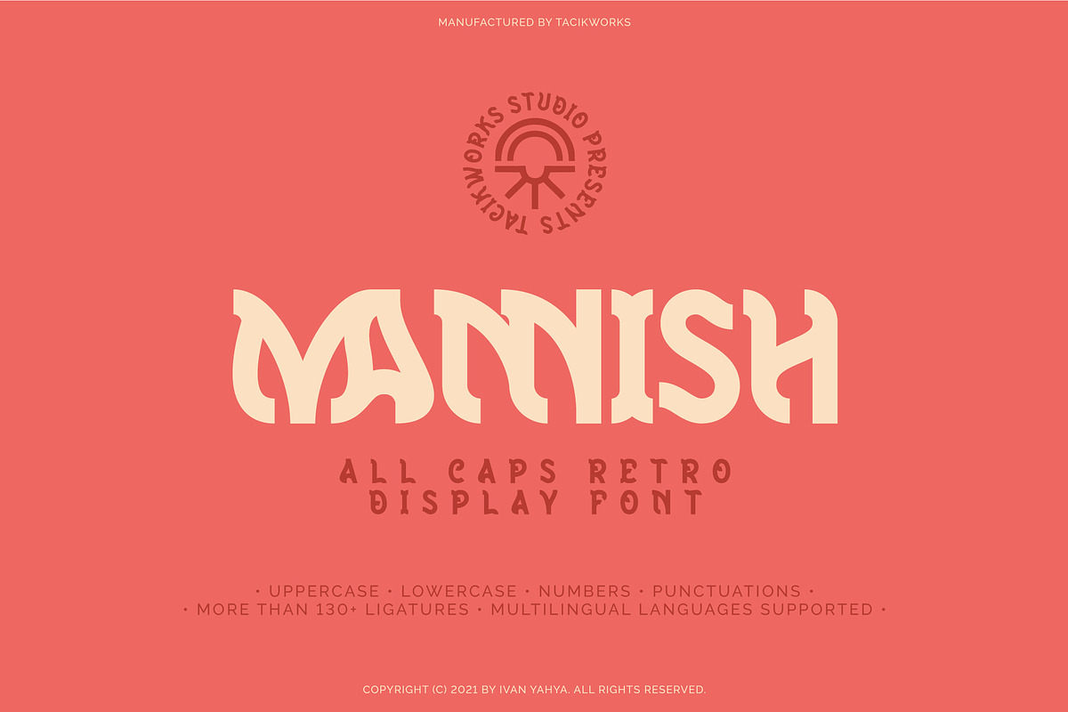 Mannish All Caps Retro Display Font, a Slab Serif Font by Wortfice (Photo 1 of 11)