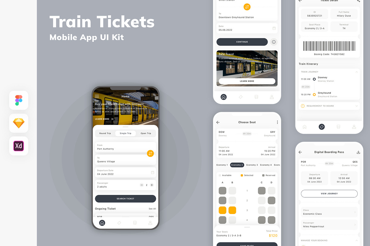 Train Tickets Mobile App UI Kit, an UI Kit Template by uicube