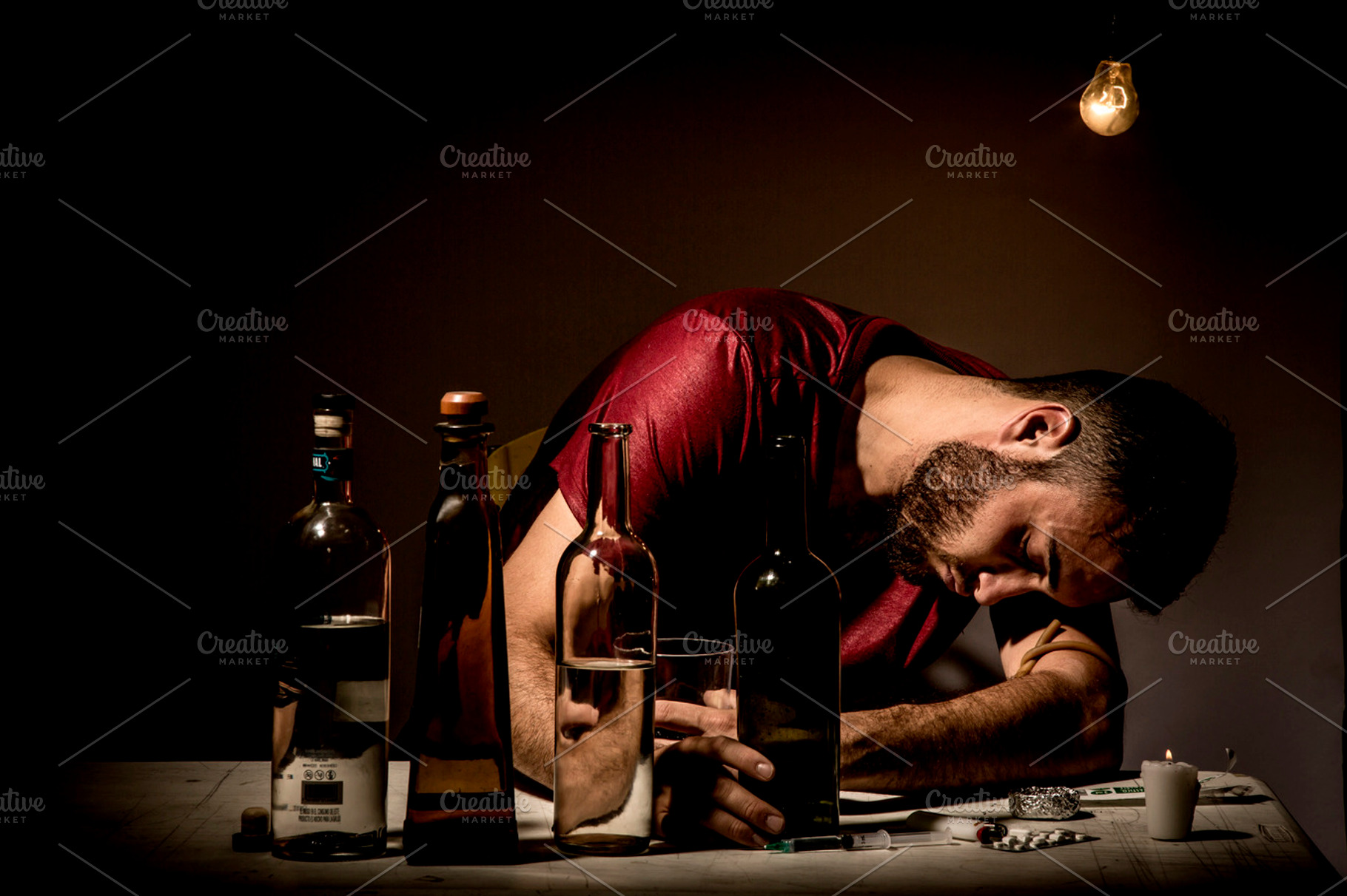Young man with beard stock photo containing bottles and cigarettes, a Person Photo by Mexico stock images