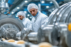 Food factory workers operating indus, a Photo by Pixeness Studio