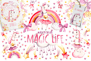 Unicorns Life. Watercolor collection