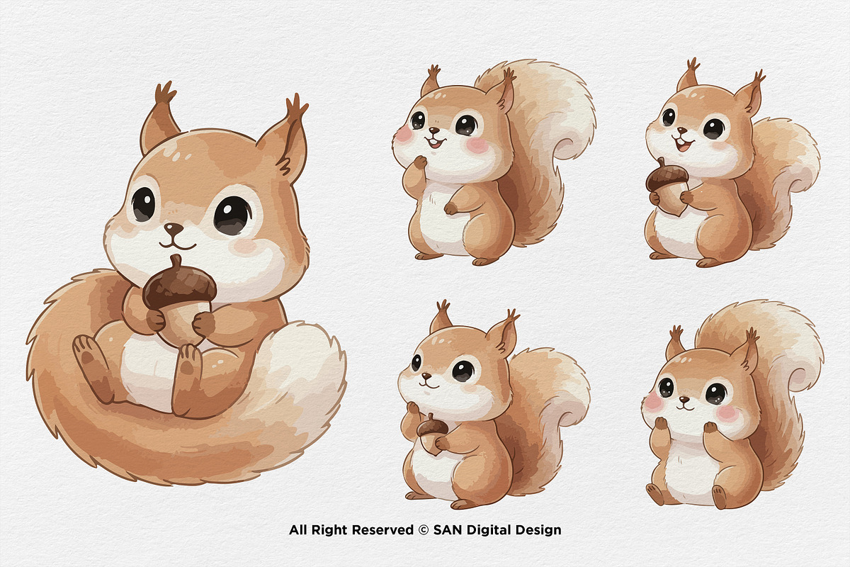 15 Bundle Watercolor Kids Squirrel, an Animal Illustration by Morspective (Photo 6 of 8)