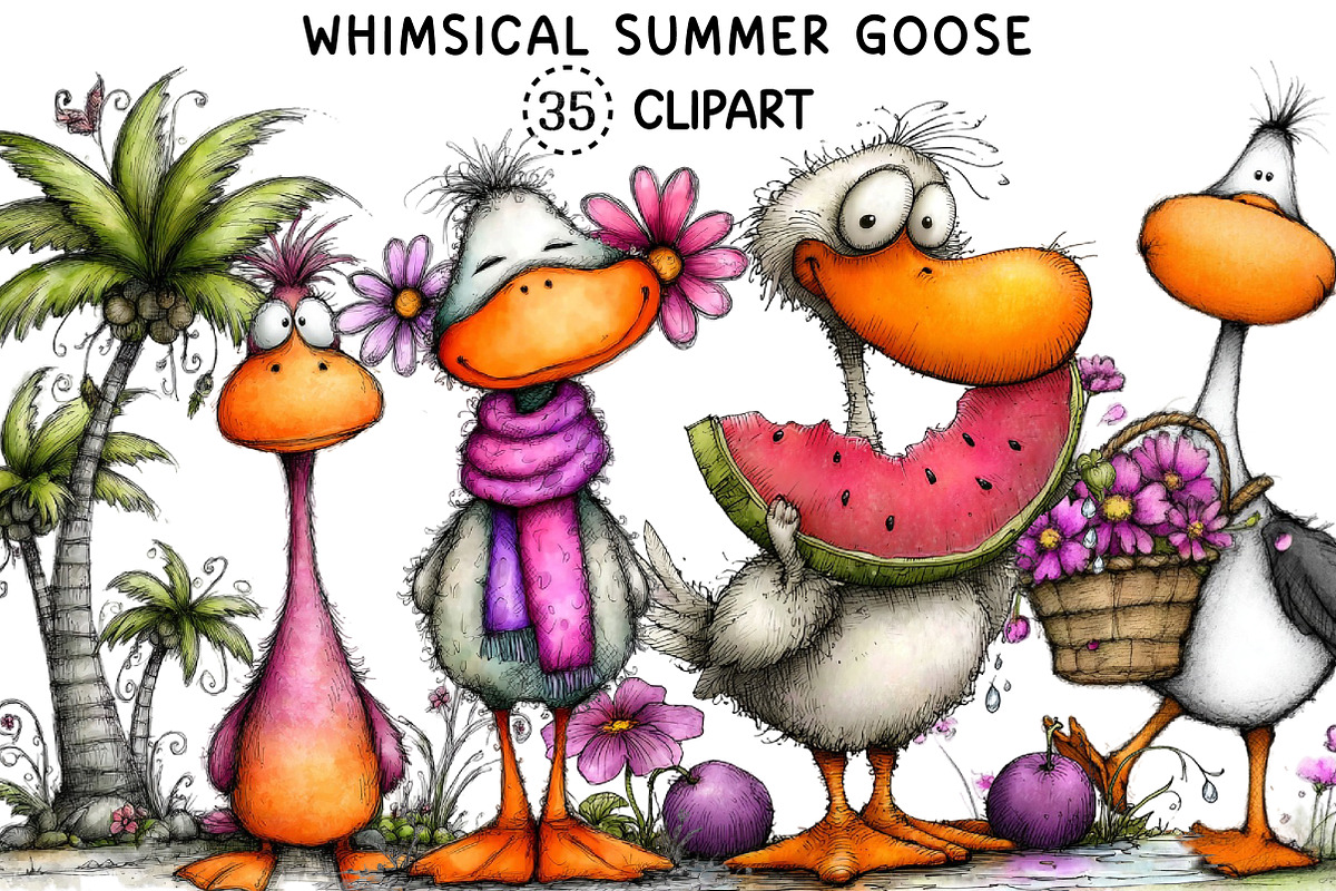 Whimsical Summer Goose Clipart, an Animal Illustration by Creative Art (Photo 1 of 8)