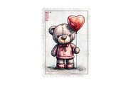 Valentines Teddy Bear Postage Stamps, an Illustration by Designworld (Thumbnail 4 of 4)