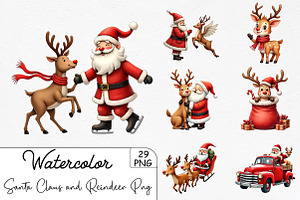 Santa Claus and Reindeer Png, an Illustration by CrexoraLab