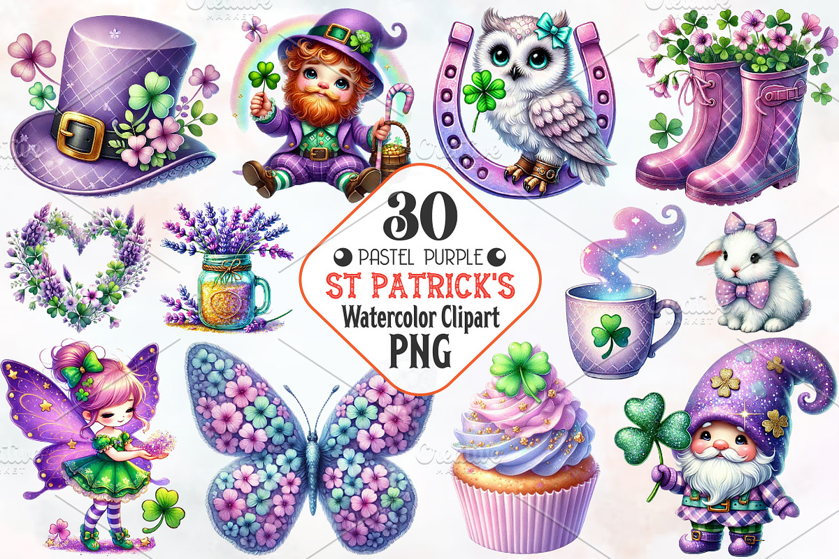 Pastel Purple St Patrick's Clipart, an Illustration by RobertsArt (Photo 1 of 7)