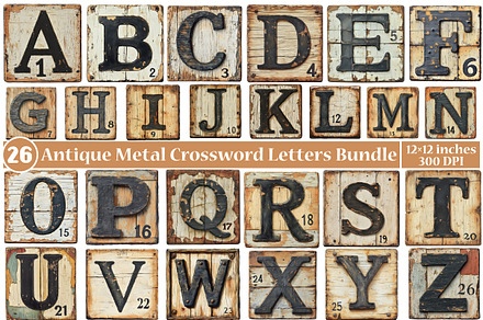 Antique Metal Crossword Letters PNG, an Illustration by designhome