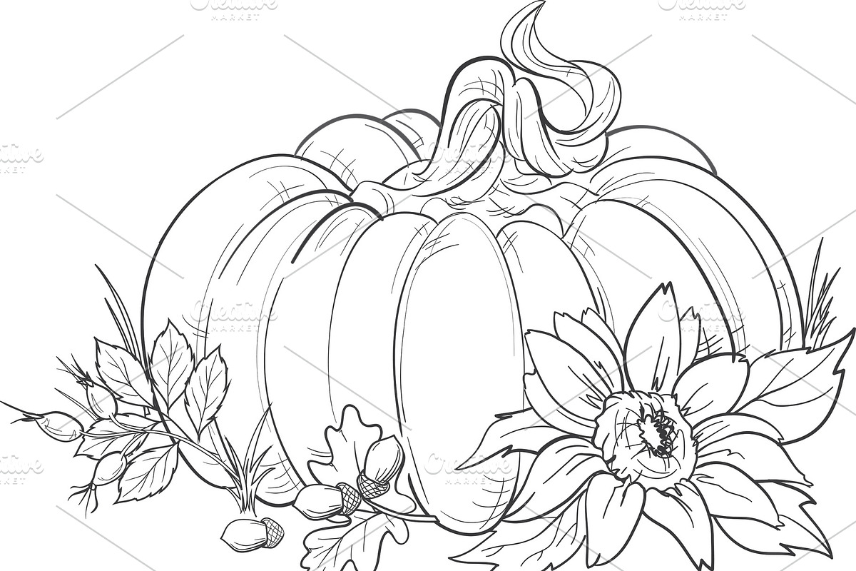 gifts of autumn season line drawing, a Seasonal Illustration by JeraRS