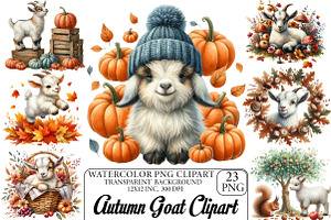 Watercolor Autumn Goat Clipart, an Illustration by DreamPrint404