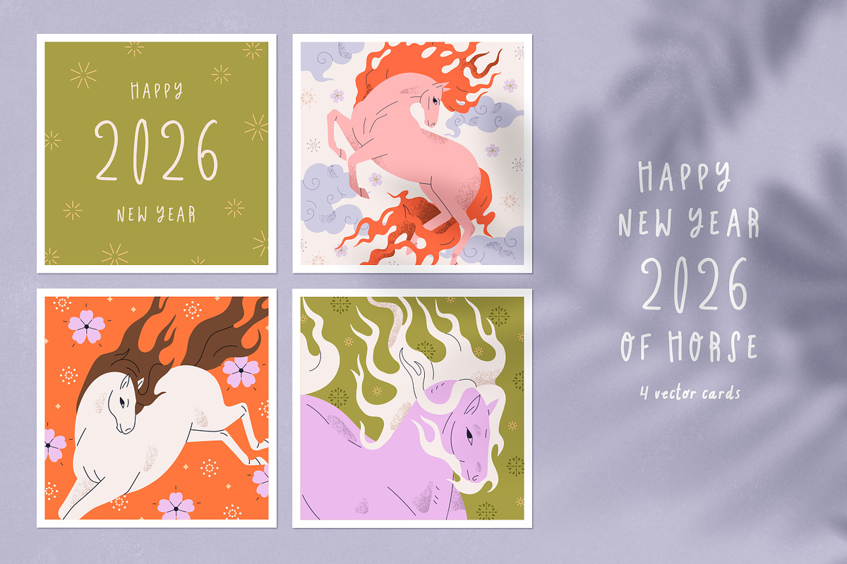 Happy New Year 2026 of horse cards, an Animal Illustration by Good Studio (Photo 1 of 6)
