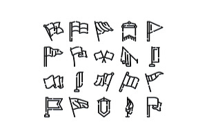 Various flag and banner outline icon, an Object Graphic by pikepicture