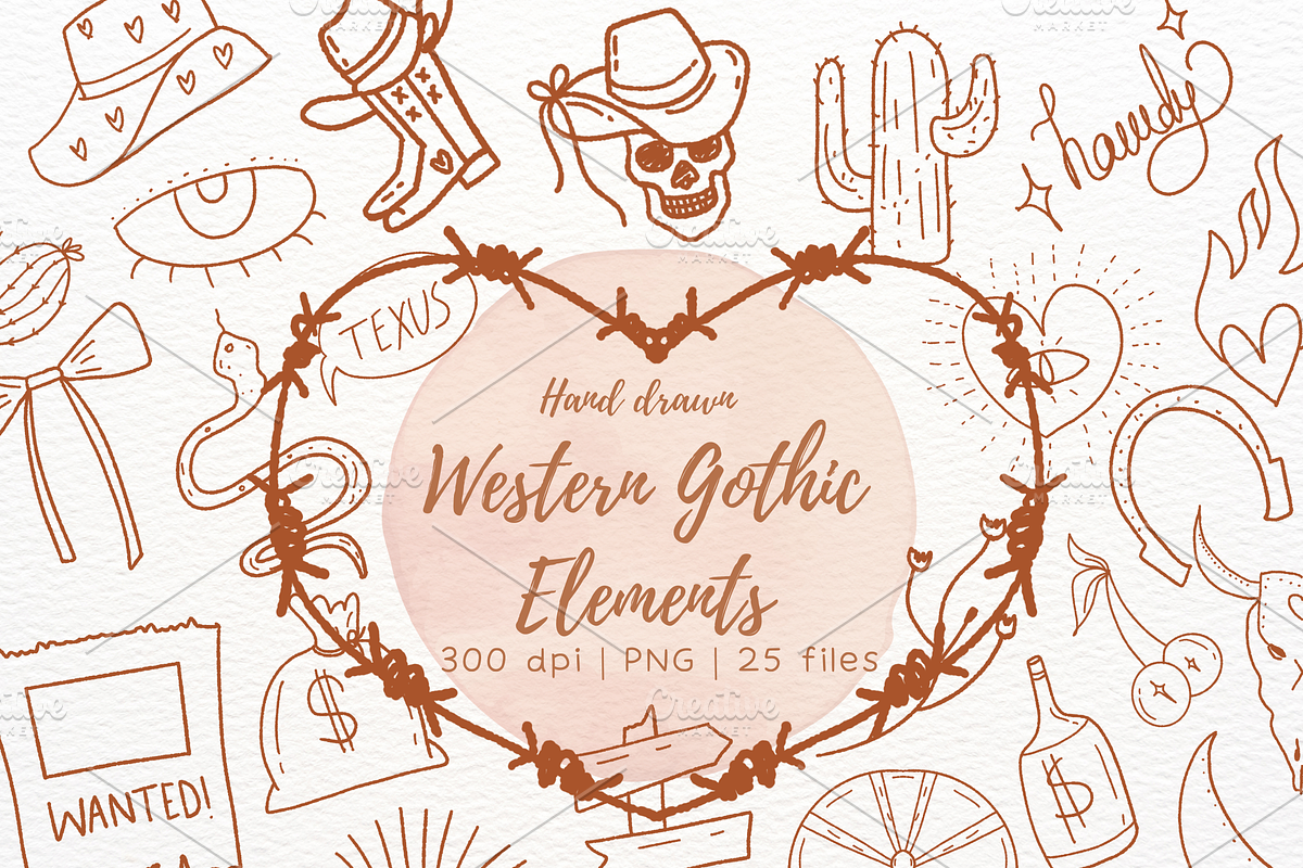 Hand-Drawn Western Gothic Line Art, an Object Illustration by RimzStudio (Photo 1 of 5)