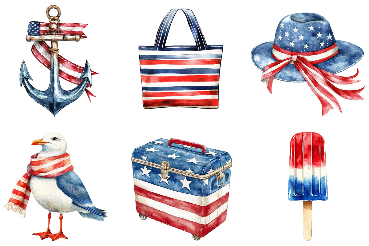 Patriotic Summer Clipart Set PNG, a Decorative Illustration by designcity5 (Photo 2 of 4)