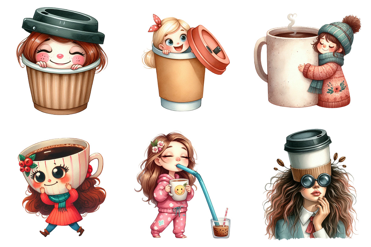 Watercolor Funny Girl Coffee Cup, a Graphic by CitraGraphics (Photo 2 of 3)