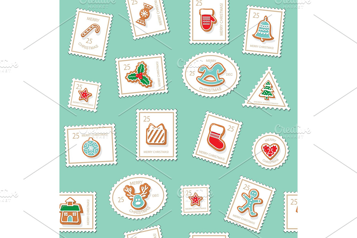 Christmas postage stamps seamless, an Object Graphic by cutelittlethings
