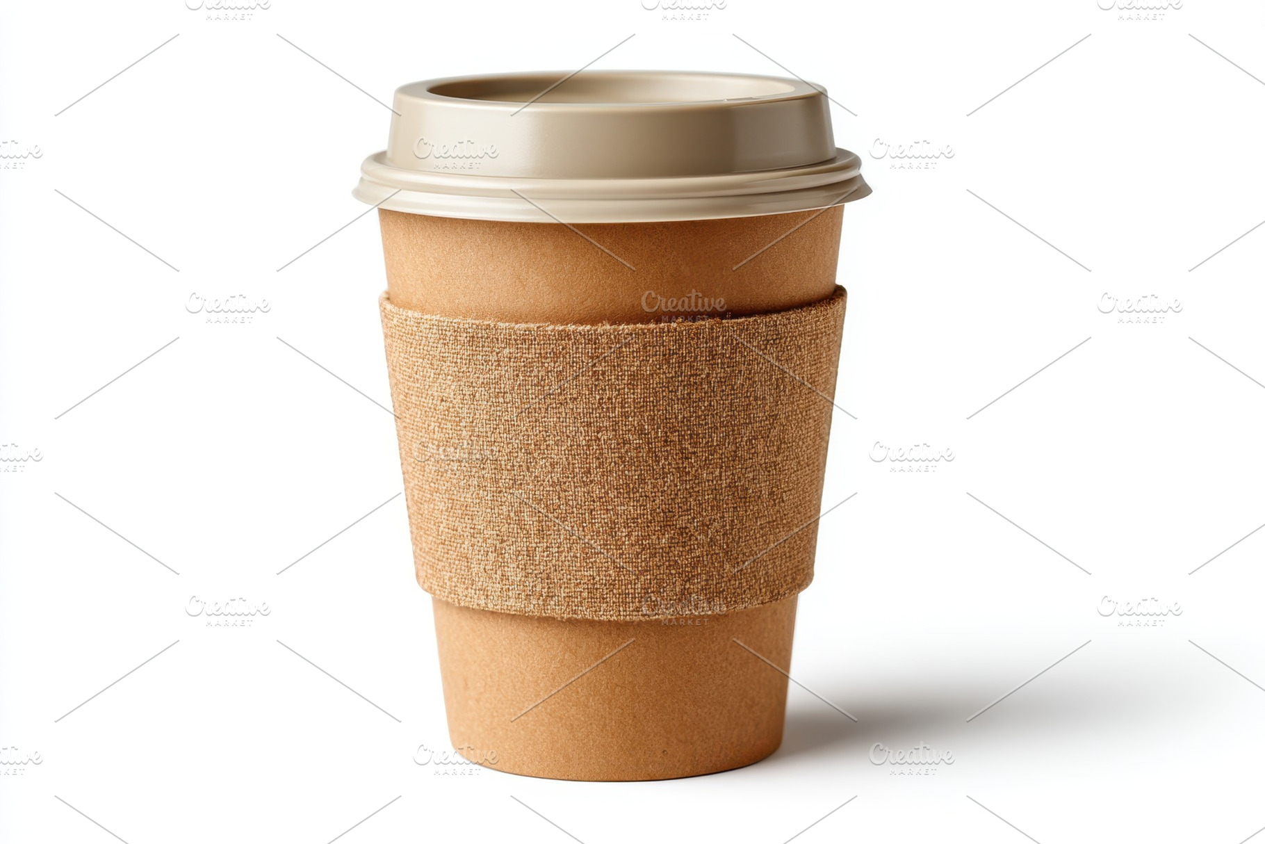 Brown disposable coffee cup with textured sleeve, a Food & Drink Photo by AlyaAnd