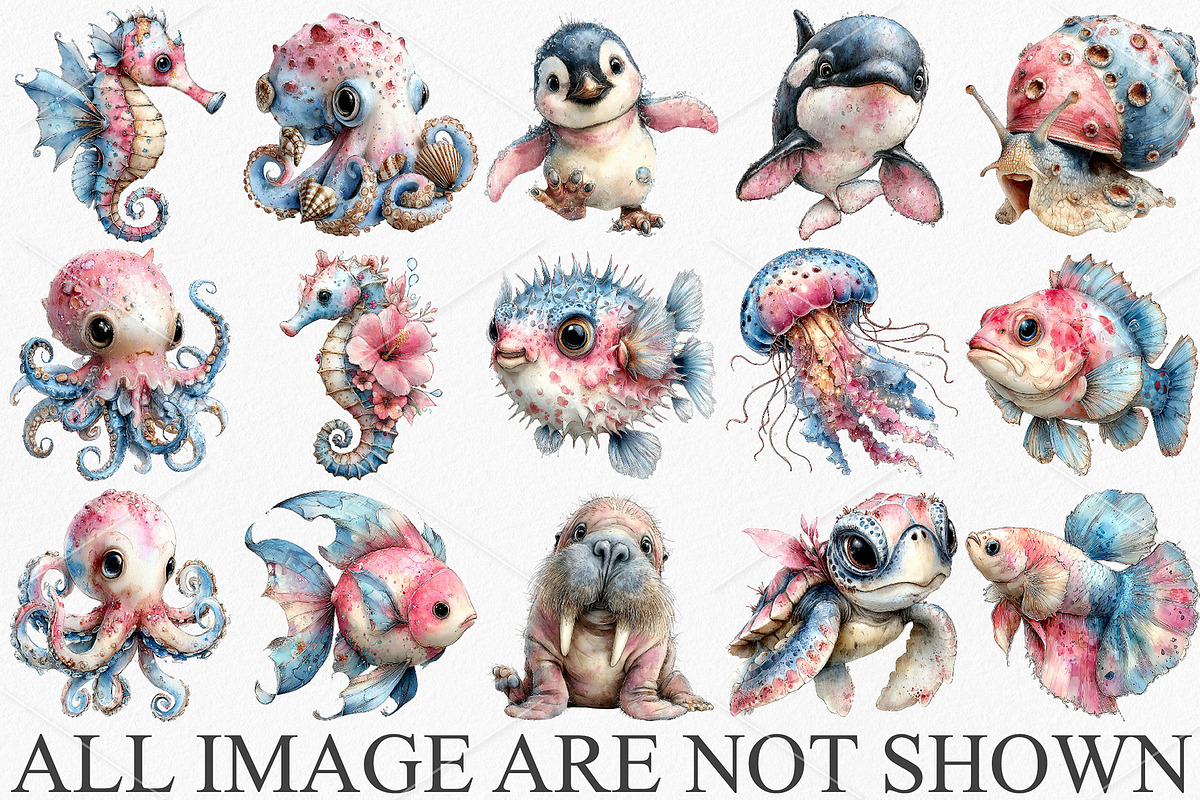 Whimsical Sea Animals Clipart Bundle, a Seasonal Illustration by Canvas Craft (Photo 4 of 6)