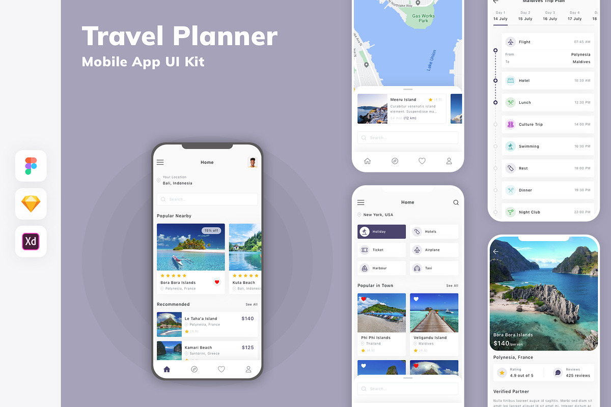 Travel Planner Mobile App UI Kit, an UI Kit Template by uicube