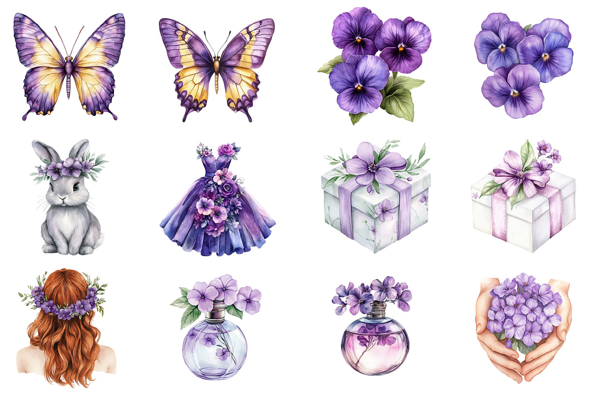 Watercolor Pansy Garden Clipart, an Illustration by CitraGraphics (Photo 2 of 5)