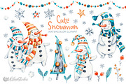 Cute Snowman. Christmas clipart, a Decorative Illustration by UlitkaStudio (Thumbnail 1 of 8)