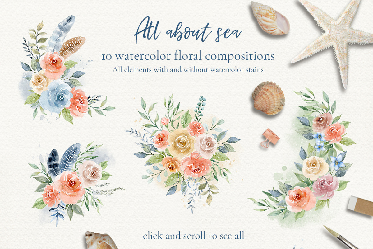 All about sea - watercolor clipart, a Decorative Illustration by long summer (Photo 5 of 13)
