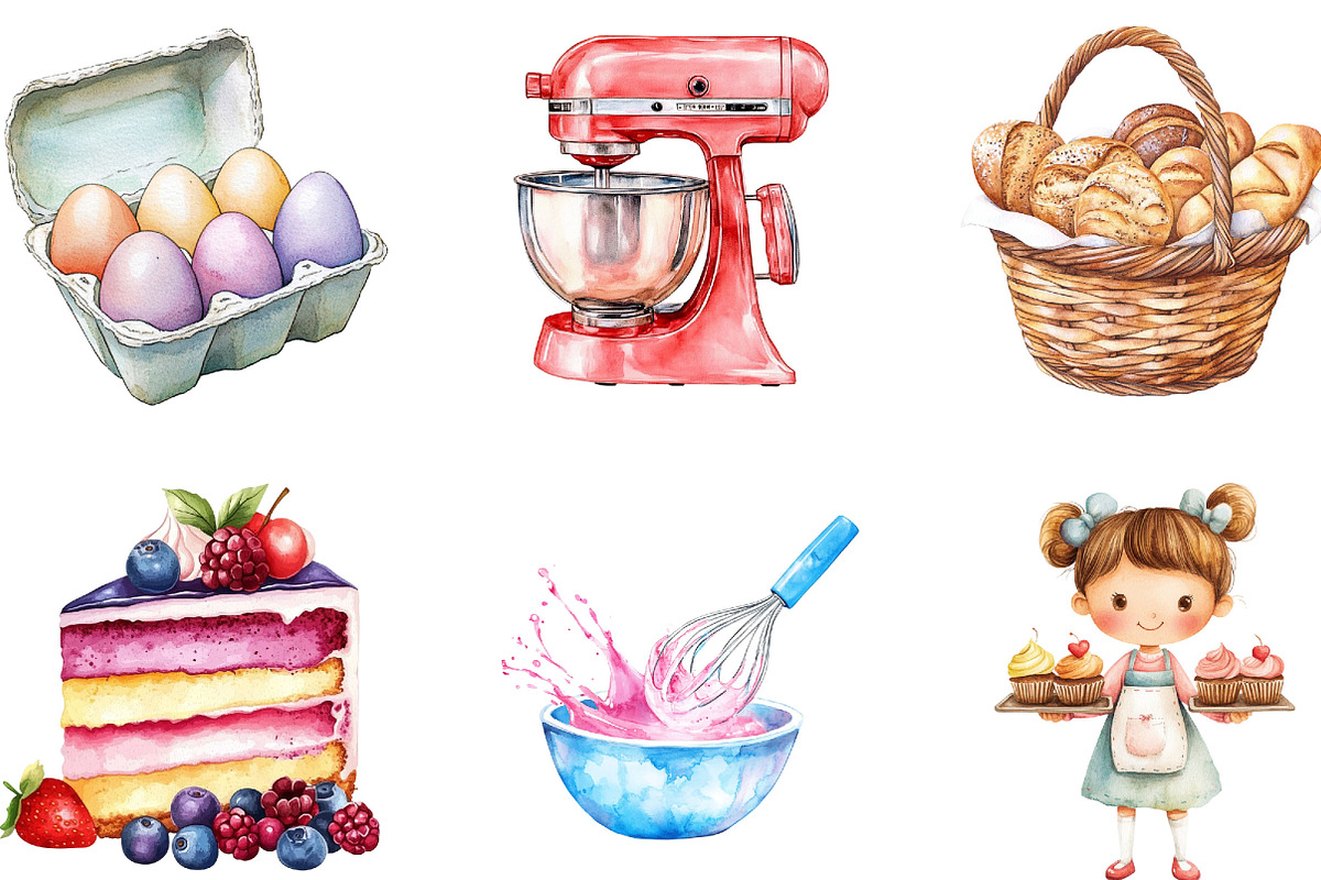 Watercolor Baking Party Clipart, an Illustration by Designking (Photo 5 of 5)