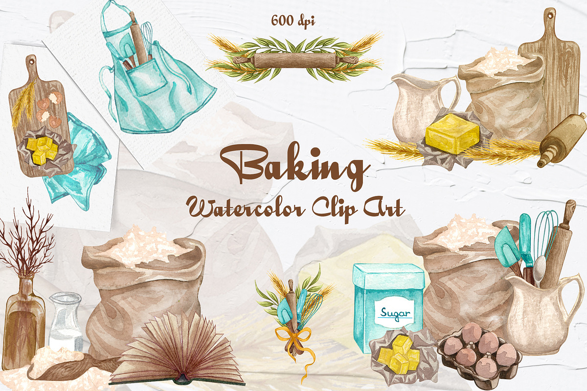 Baking Watercolor Set, a Food Illustration by BarvArt (Photo 1 of 16)
