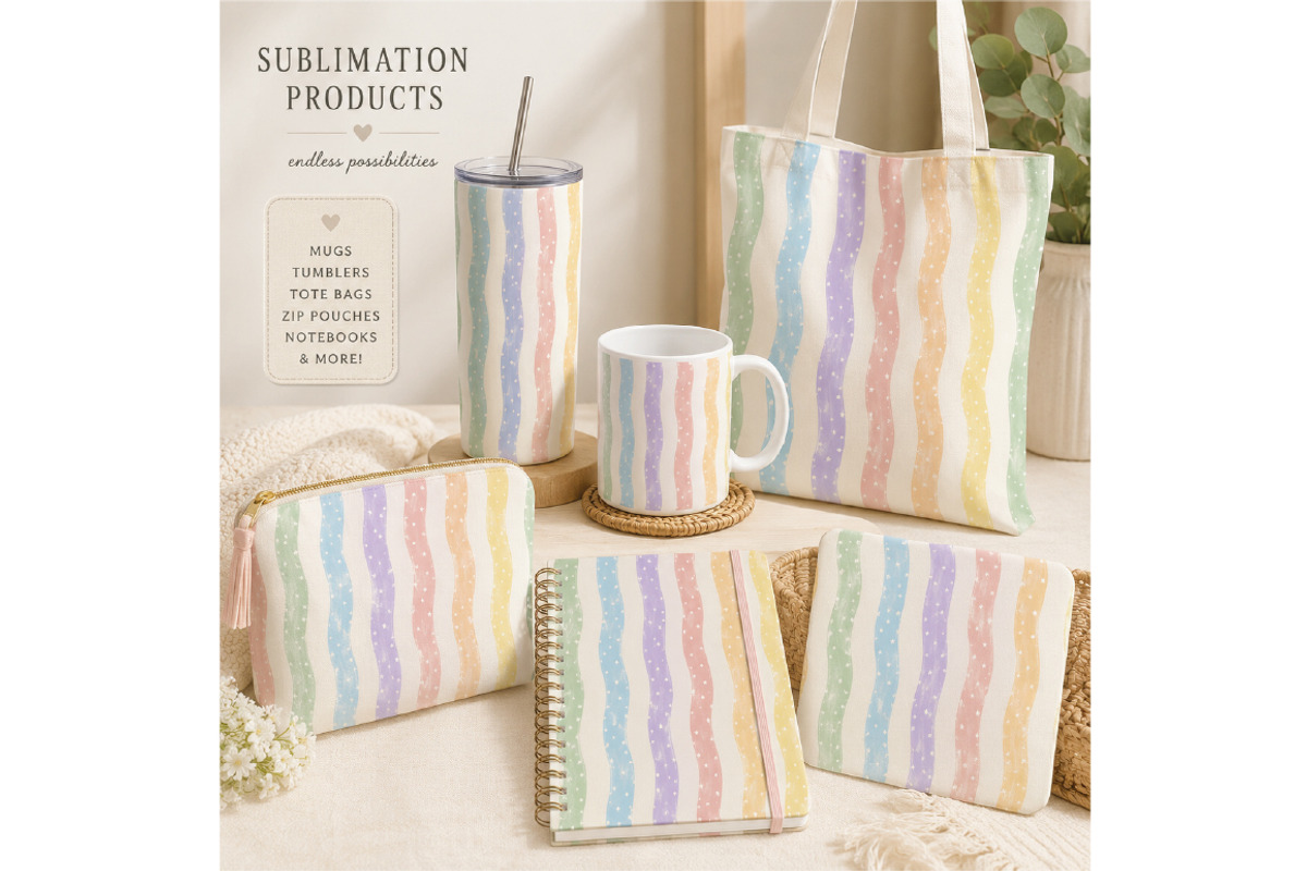 Pastel Rainbow Stripes Pattern, a Pattern Graphic by Villa 11 Estudio (Photo 4 of 4)