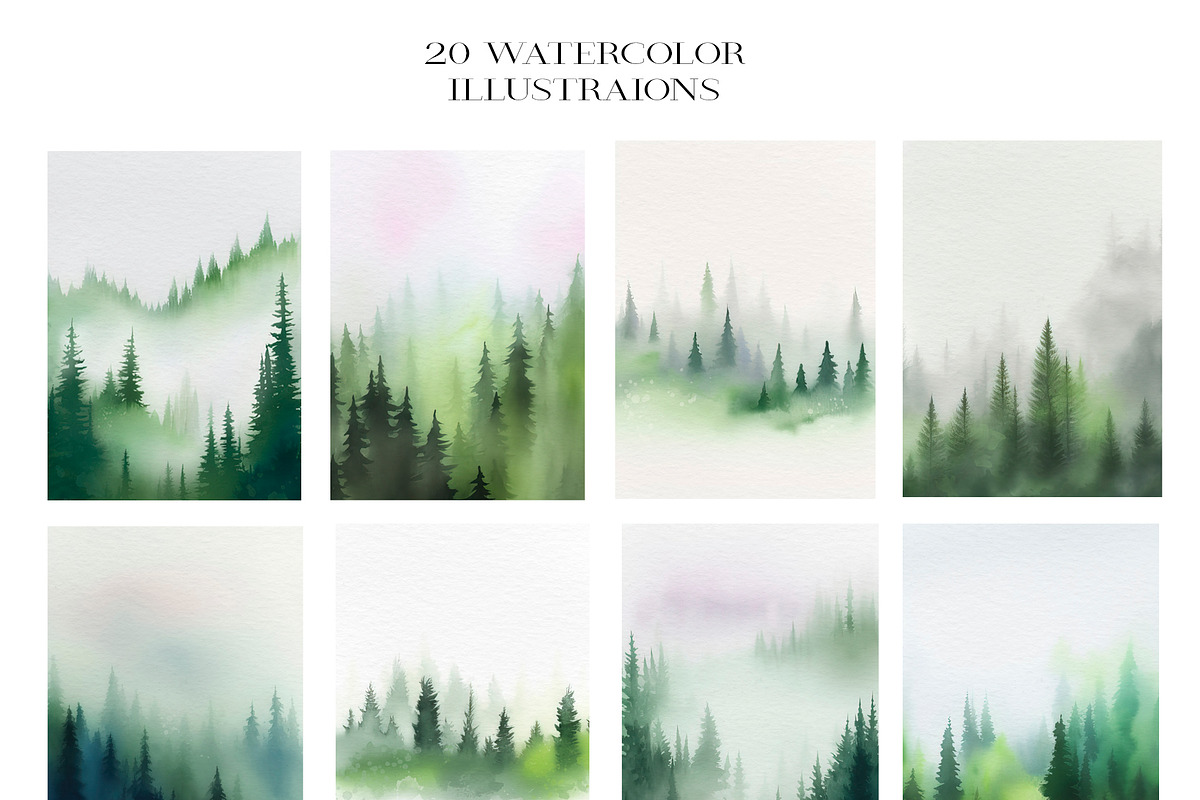 Foggy Forest Watercolor Set, an Illustration by AlineArtStore (Photo 2 of 13)