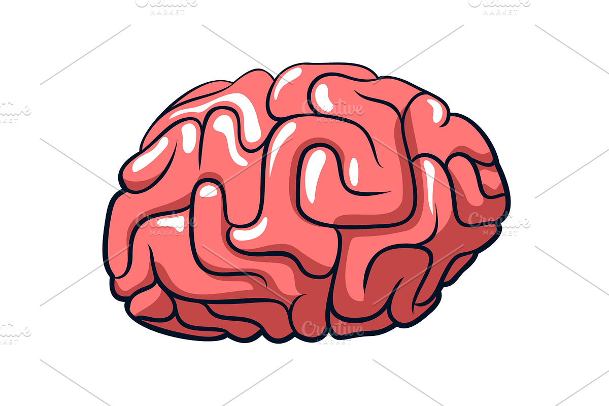 Pink cartoon brain with rounded, an Education Illustration by Agor2012 shop