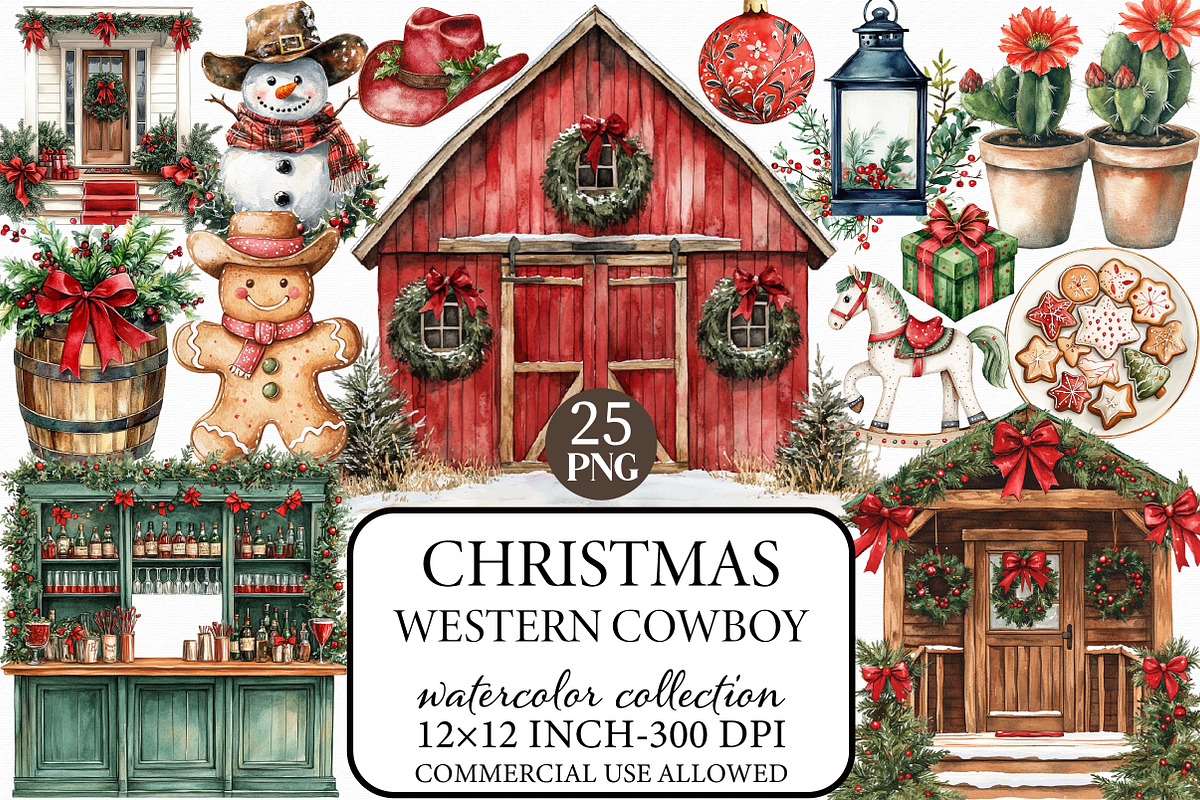 Western Cowboy Christmas Clipart, an Illustration by Libby Wishes (Photo 1 of 6)