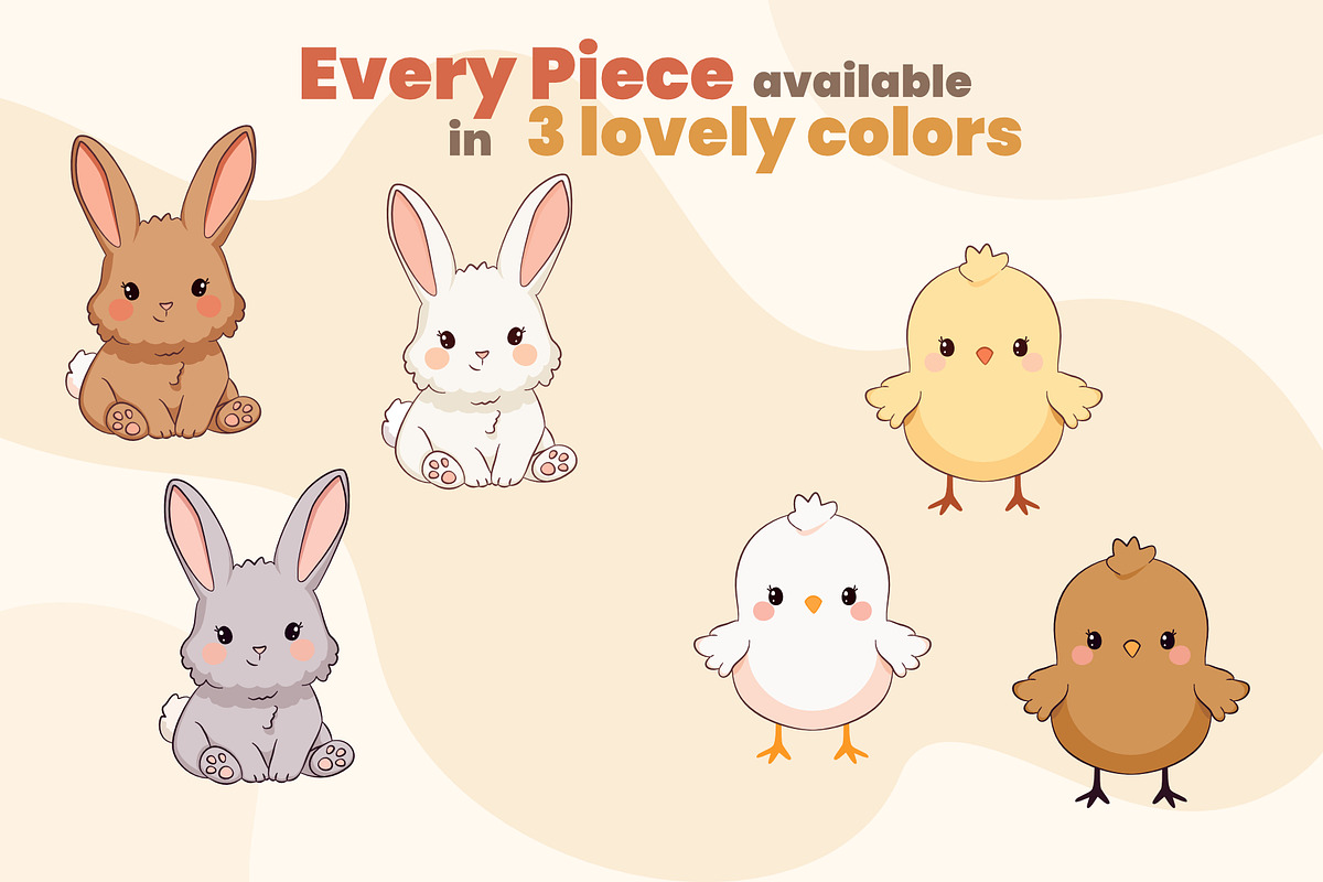 Cute Spring Bunny and Chick Set, a Seasonal Illustration by moja doodle (Photo 3 of 6)
