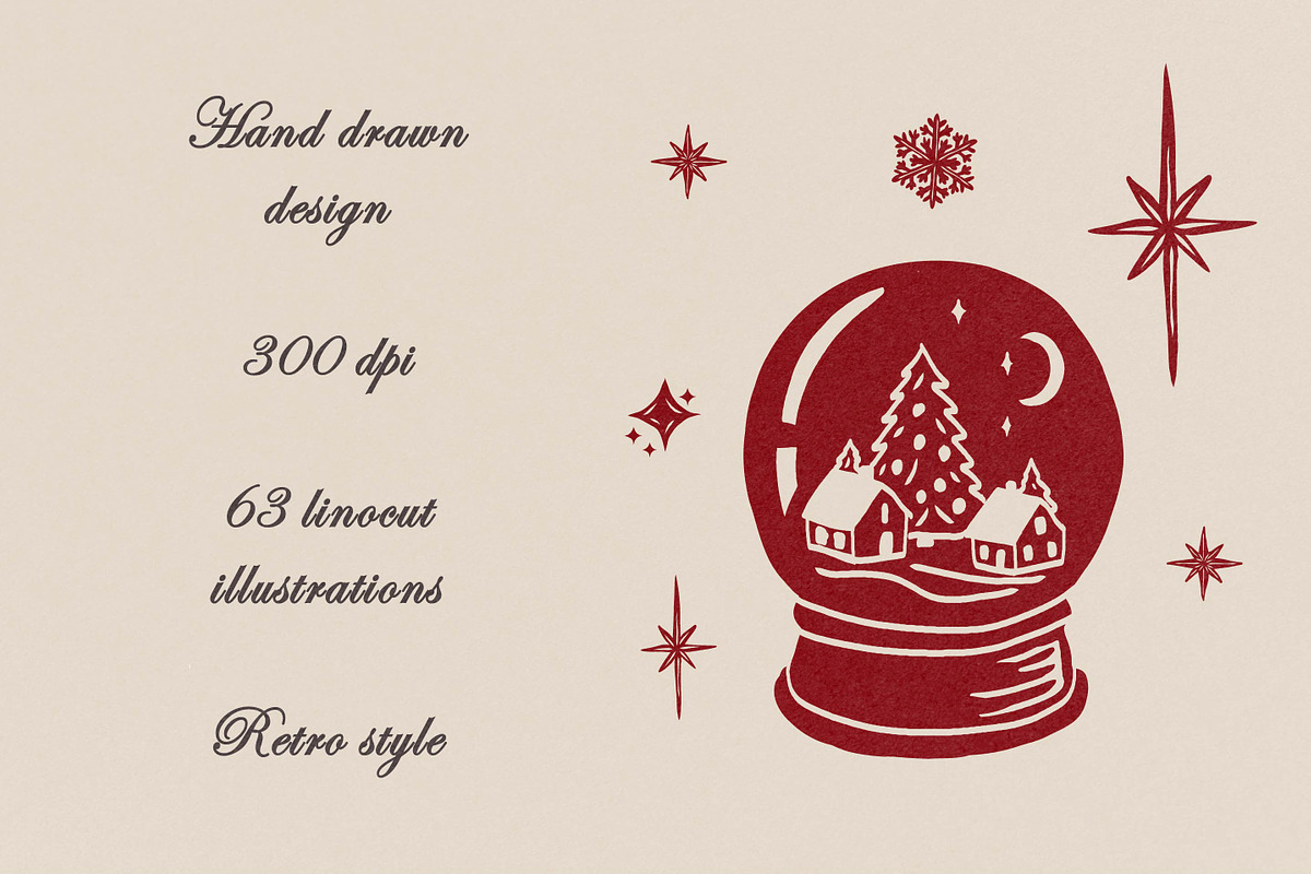 Linocut Christmas illustrations, a Seasonal Illustration by RaDavCrafts (Photo 6 of 9)
