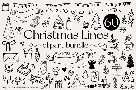Christmas Line Art Clipart Bundle