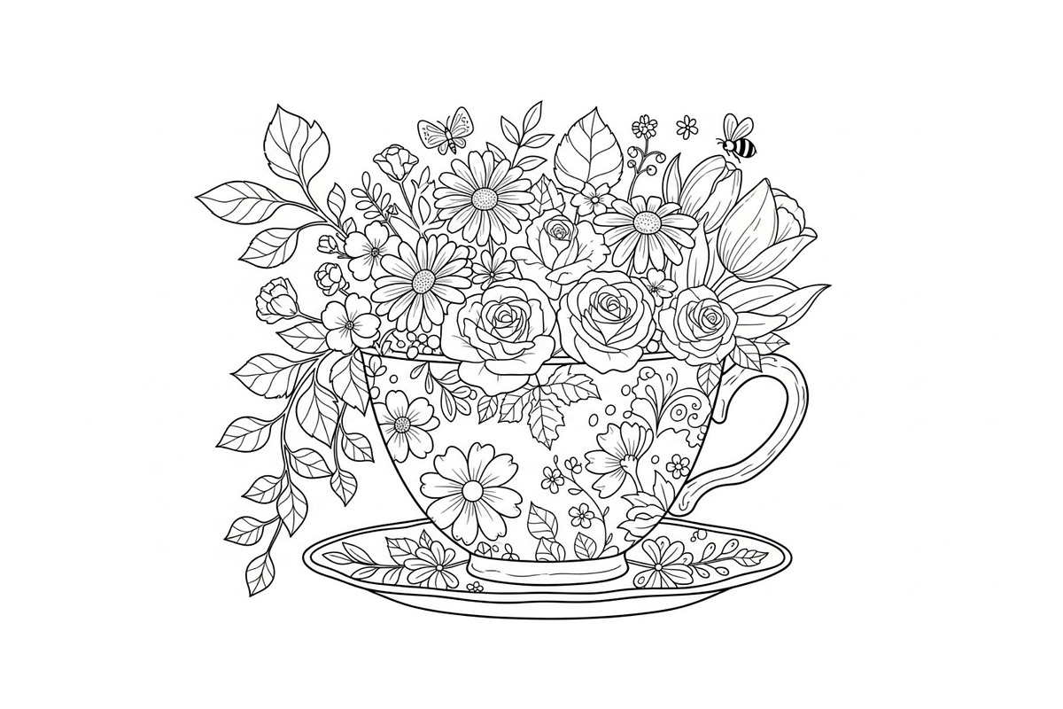 Floral Teacup Line Art Bundle, an Illustration by Gfx_Store (Photo 14 of 51)
