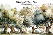 Neutral watercolor tree clipart set, an Object Illustration by DreamCafeArt (Thumbnail 1 of 6)